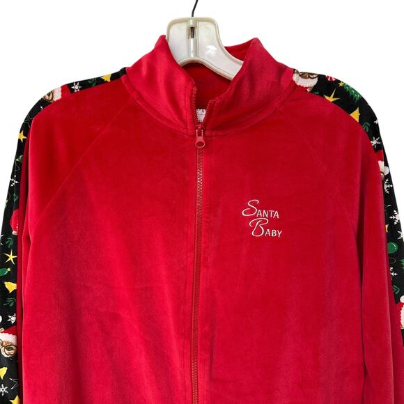 No Boundaries Track Suit Christmas Santa Cat Red Velour Jacket Pants Juniors 11 - Picture 5 of 16